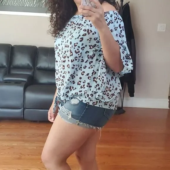 Light Blue Animal Print Blouse - Picture 7 of 7